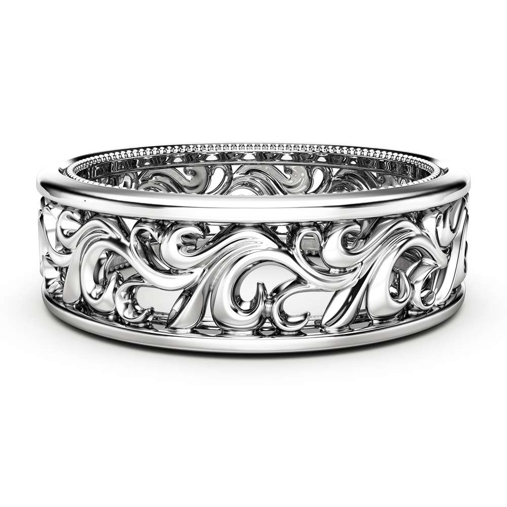 Gold Wedding Band 14K White Gold Ring Mens Wedding Band